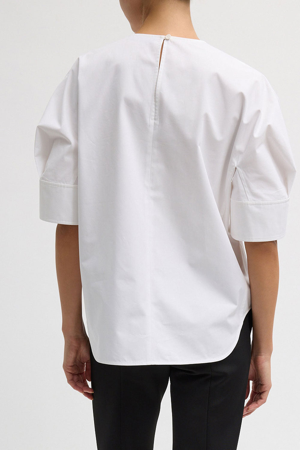 Tibi Poplin Reverse Sleeve Top White