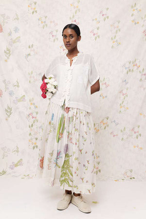 Injiri Herbarium 133 Floral Skirt with Red Stripe Hem