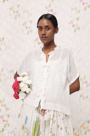 Injiri Herbarium 100 White Short Sleeve Blouse