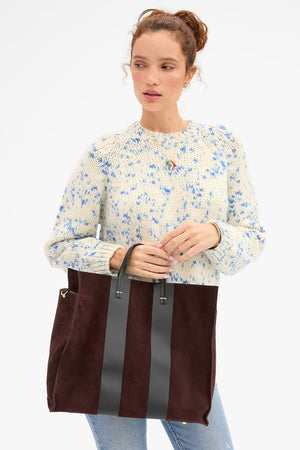 Clare V Simple Tote Truffle with Racing Stripes