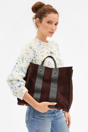 Clare V Simple Tote Truffle with Racing Stripes