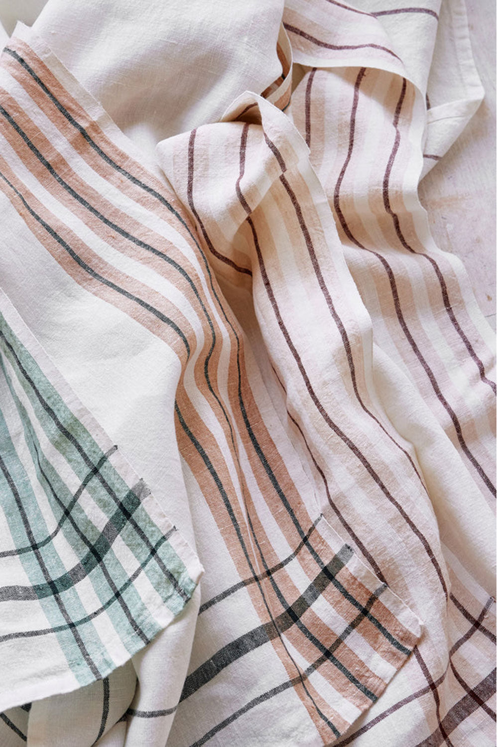 Brogue Stripe Linen Tea Towel Set Earth