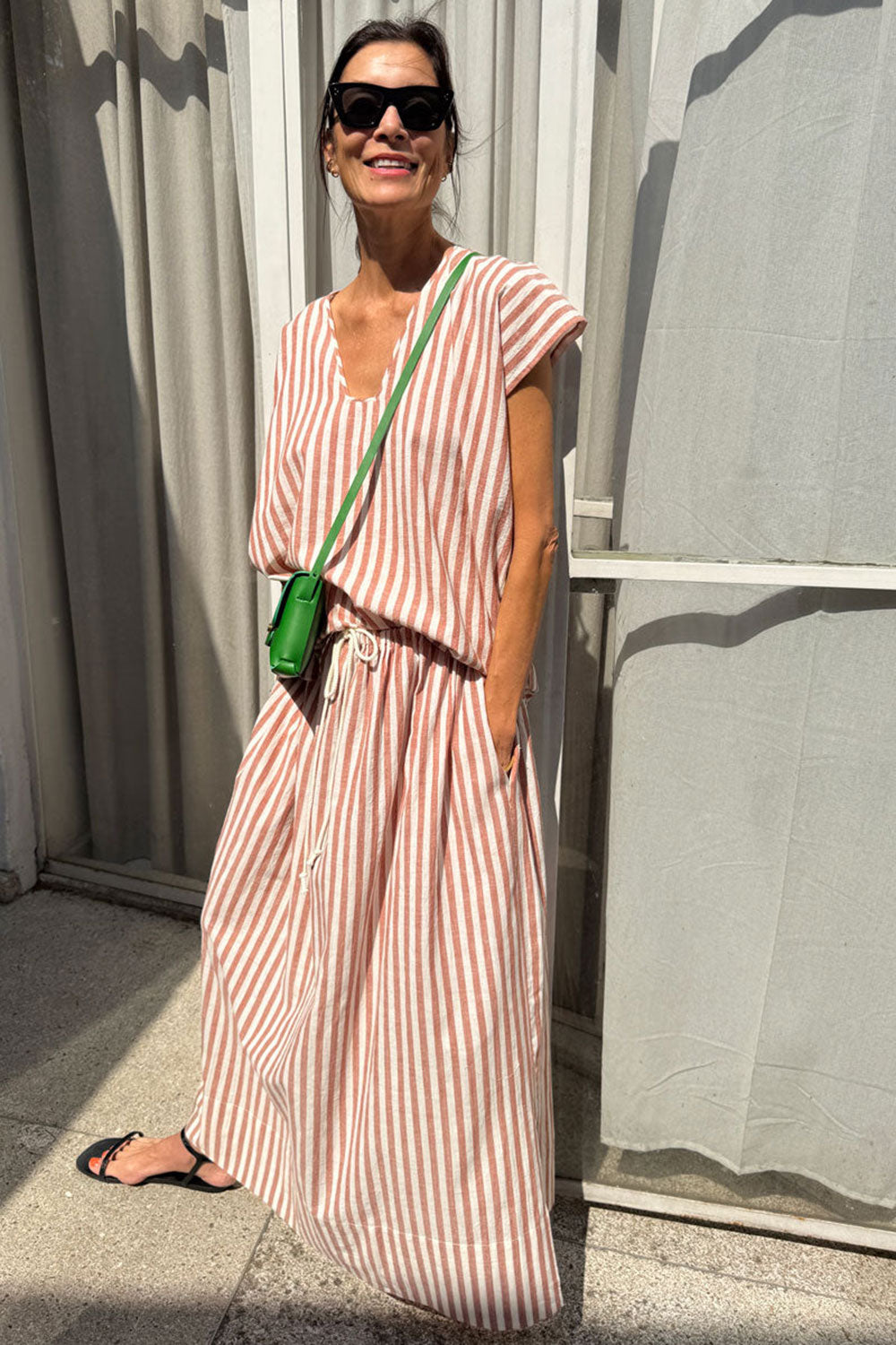 Two New York Tie Skirt with Slit Terracotta Stripe