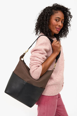 Clare V. Sophie Canvas Bag With Leather Kalamata Black