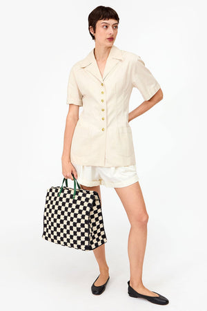 Clare V. Crochet Checker Simple Tote Black Cream