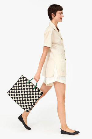 Clare V. Crochet Checker Simple Tote Black Cream