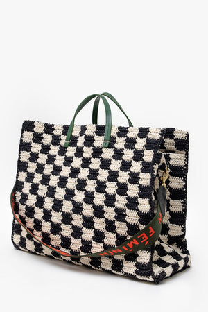 Clare V. Crochet Checker Simple Tote Black Cream