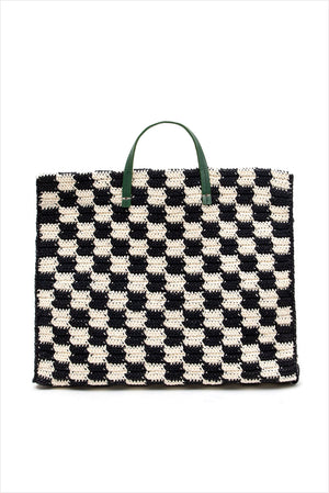 Clare V. Crochet Checker Simple Tote Black Cream