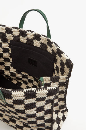 Clare V. Crochet Checker Simple Tote Black Cream
