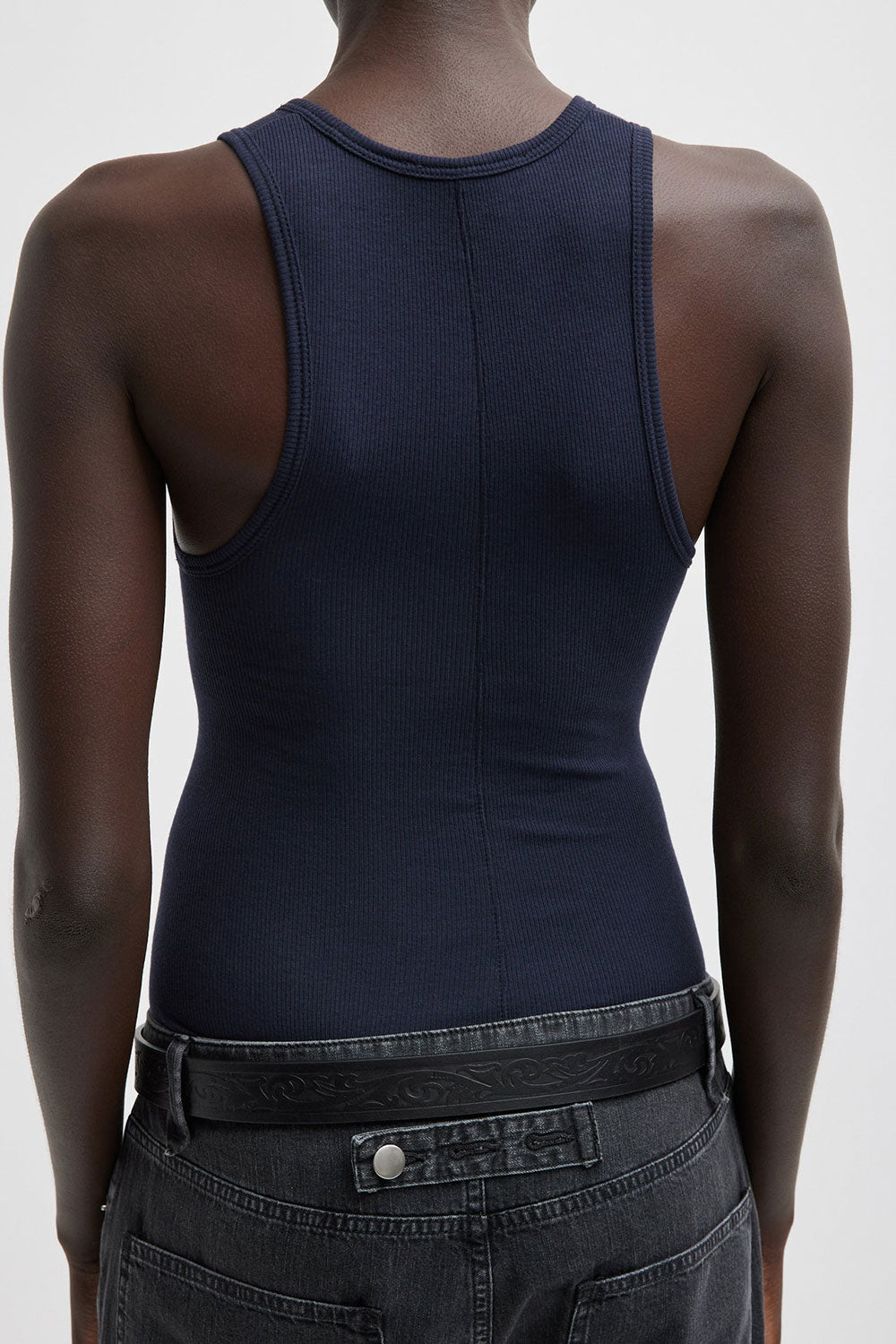 Tibi Circular Fine Rib Tank Navy - flora and henri