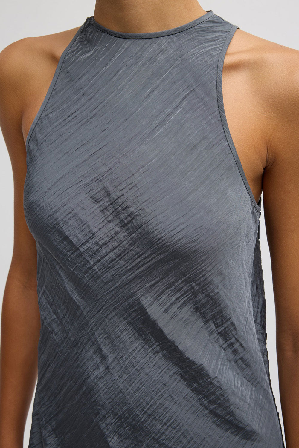 Tibi Crinkle Slip Midi Bias Dress Dark Grey