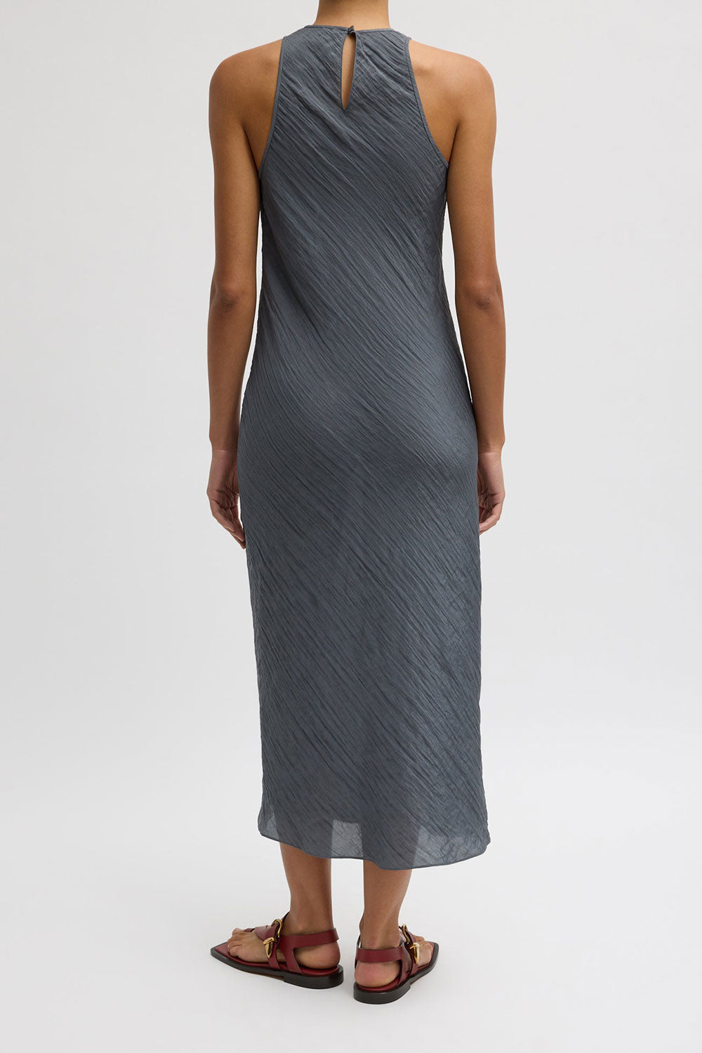 Tibi Crinkle Slip Midi Bias Dress Dark Grey
