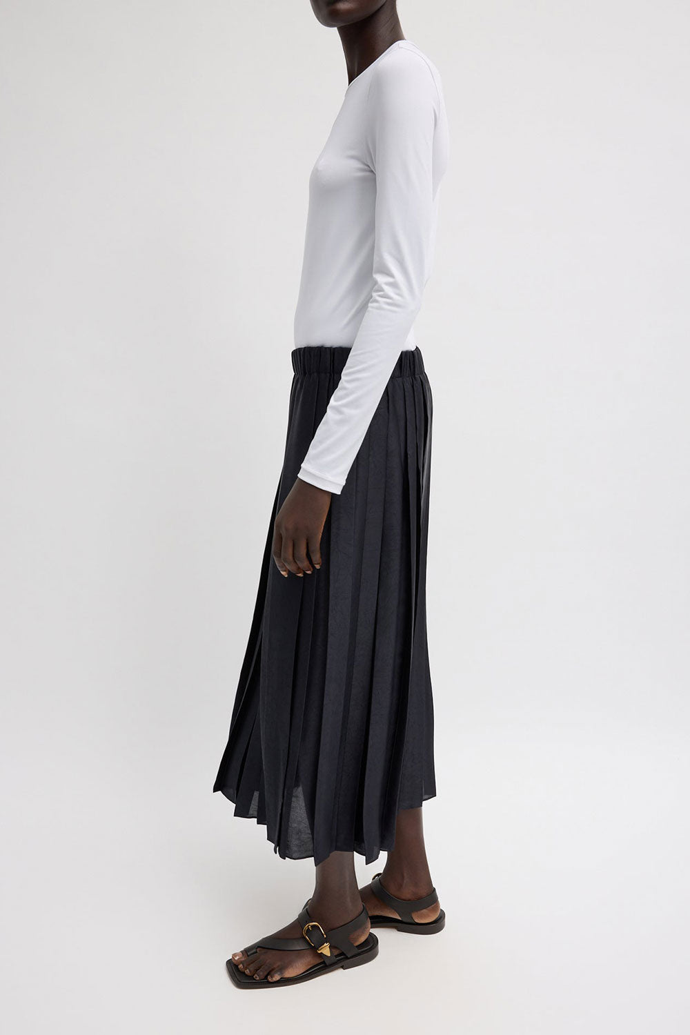 Tibi Pleated Pull On Skirt Black