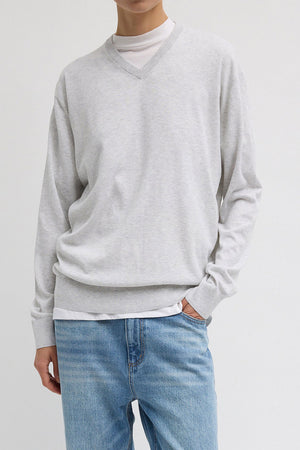 Tibi Fine V Neck Pullover Light Heather Grey