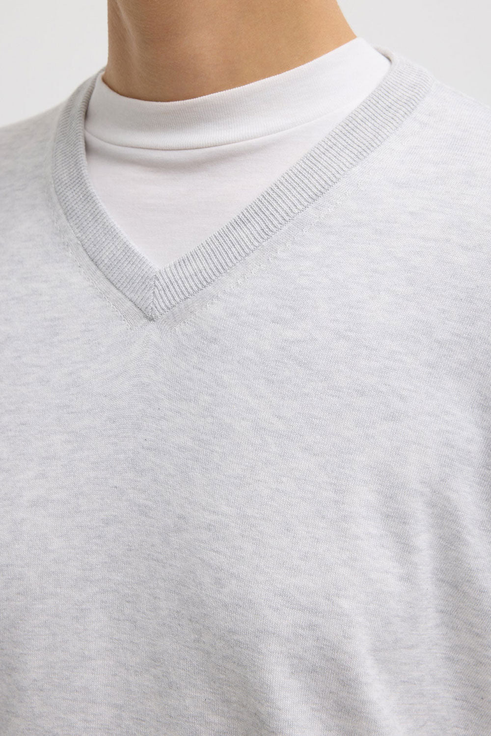 Tibi Fine V Neck Pullover Light Heather Grey