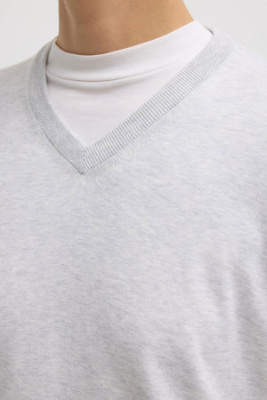 Tibi Fine V Neck Pullover Light Heather Grey
