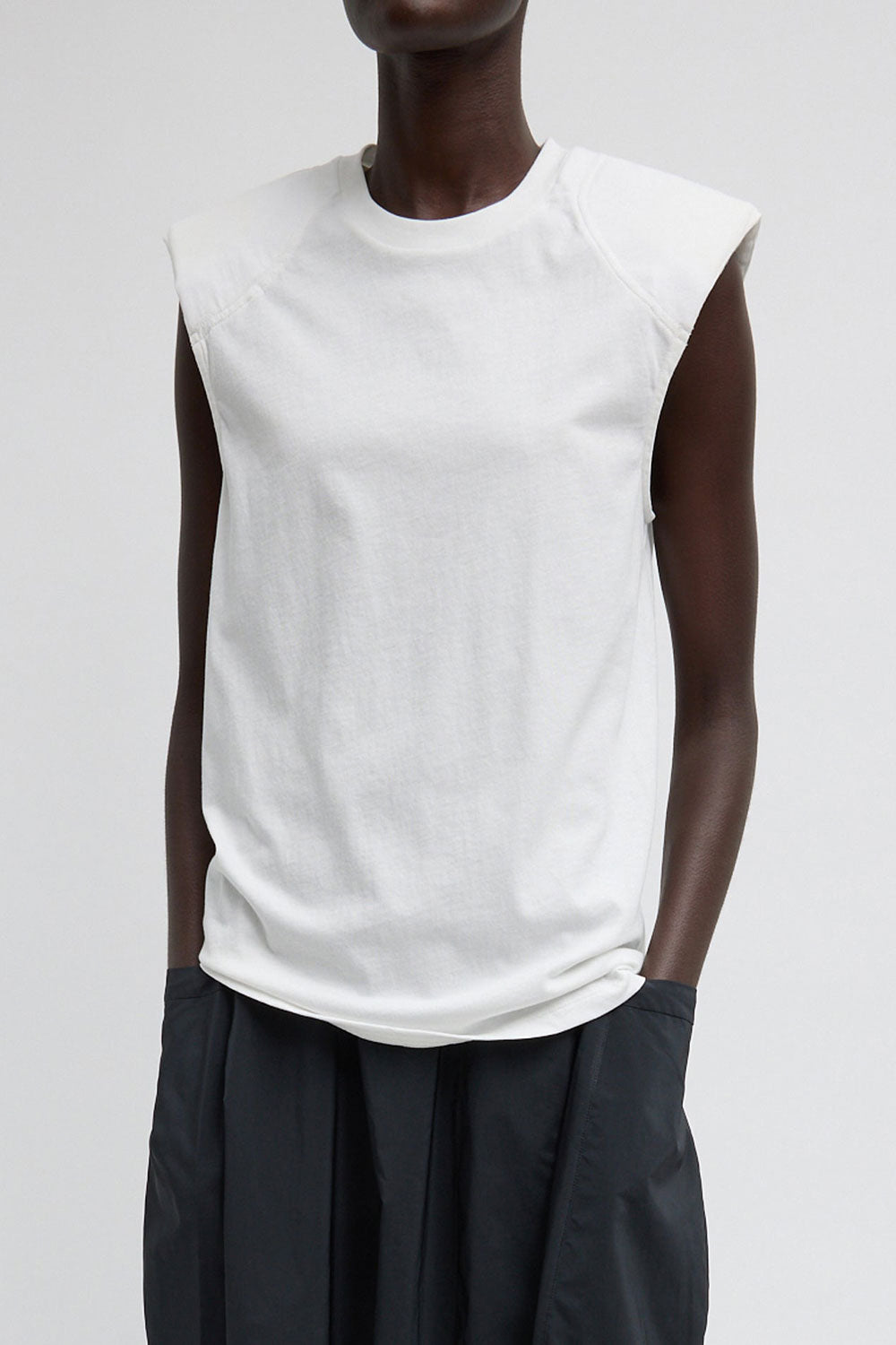 Tibi Padded Shoulder Sleeveless Top White