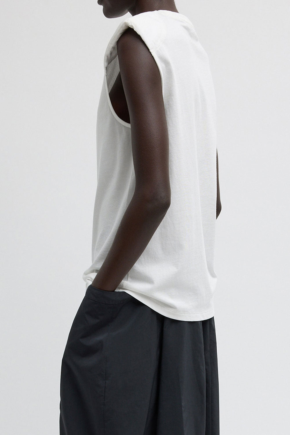 Tibi Padded Shoulder Sleeveless Top White