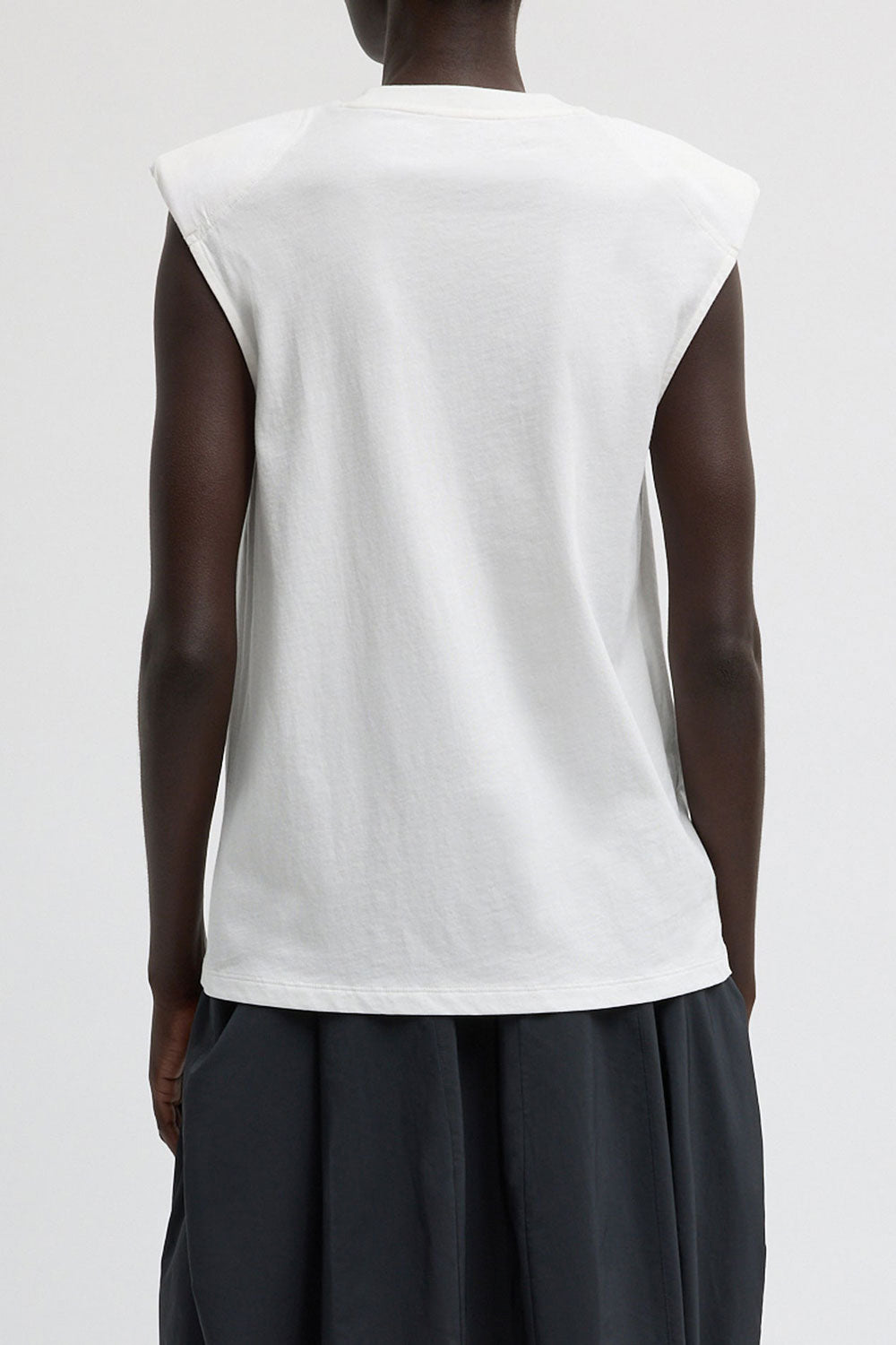 Tibi Padded Shoulder Sleeveless Top White