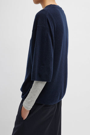 Tibi Cashmere Oversized Easy Tee Navy