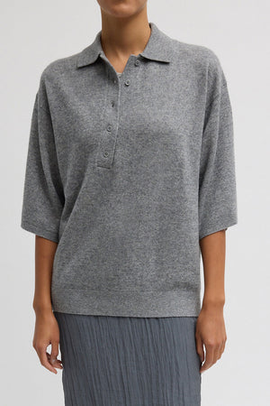 Tibi Cashmere Oversized Easy T Polo Heather Grey