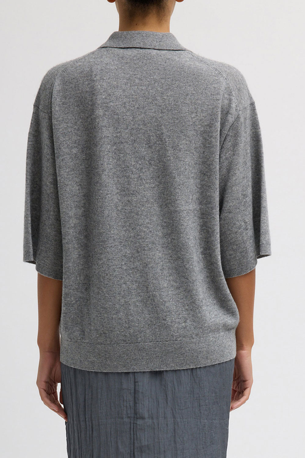 Tibi Cashmere Oversized Easy T Polo Heather Grey