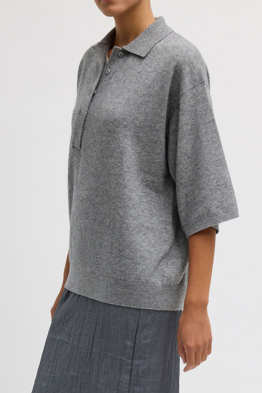 Tibi Cashmere Oversized Easy T Polo Heather Grey