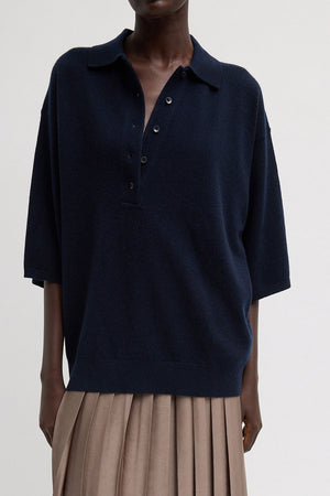 Tibi Washable Cashmere Oversized Easy T Polo Navy