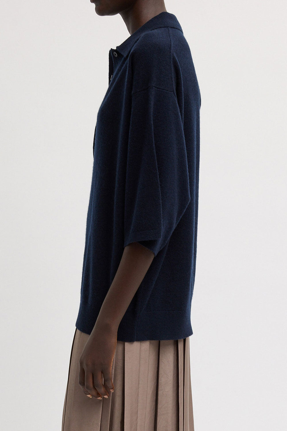 Tibi Washable Cashmere Oversized Easy T Polo Navy