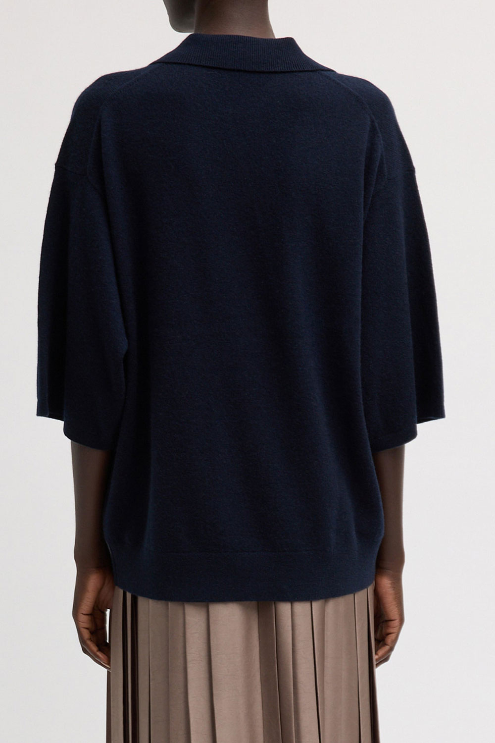 Tibi Washable Cashmere Oversized Easy T Polo Navy