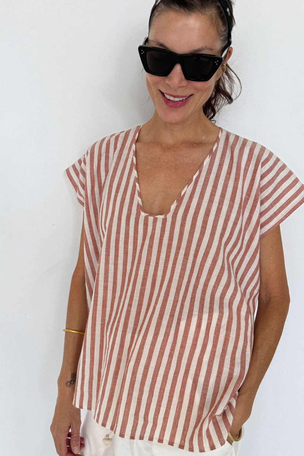 Two New York Tie Skirt with Slit Terracotta Stripe