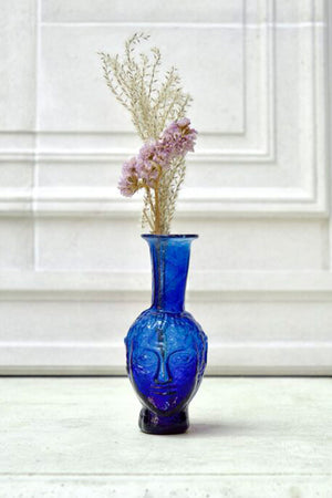 Vase Tete Blue 6.25" Glass Vase