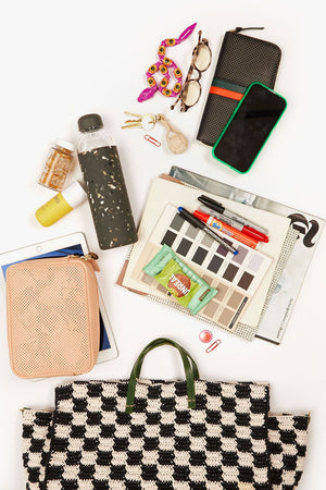 Clare V. Crochet Checker Simple Tote Black Cream