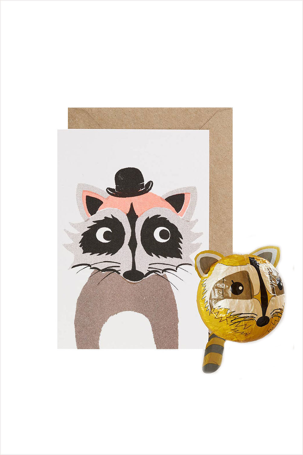 Japanese Paper Balloon Raccoon Card