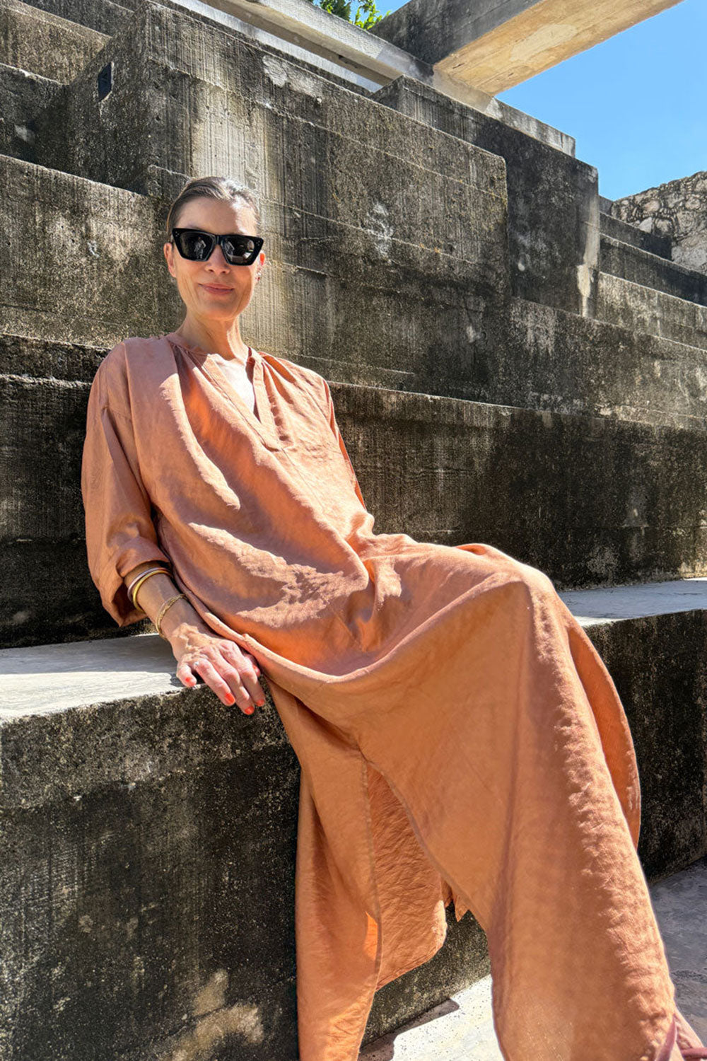 Two New York Caftan with Copper Stripe Terracotta