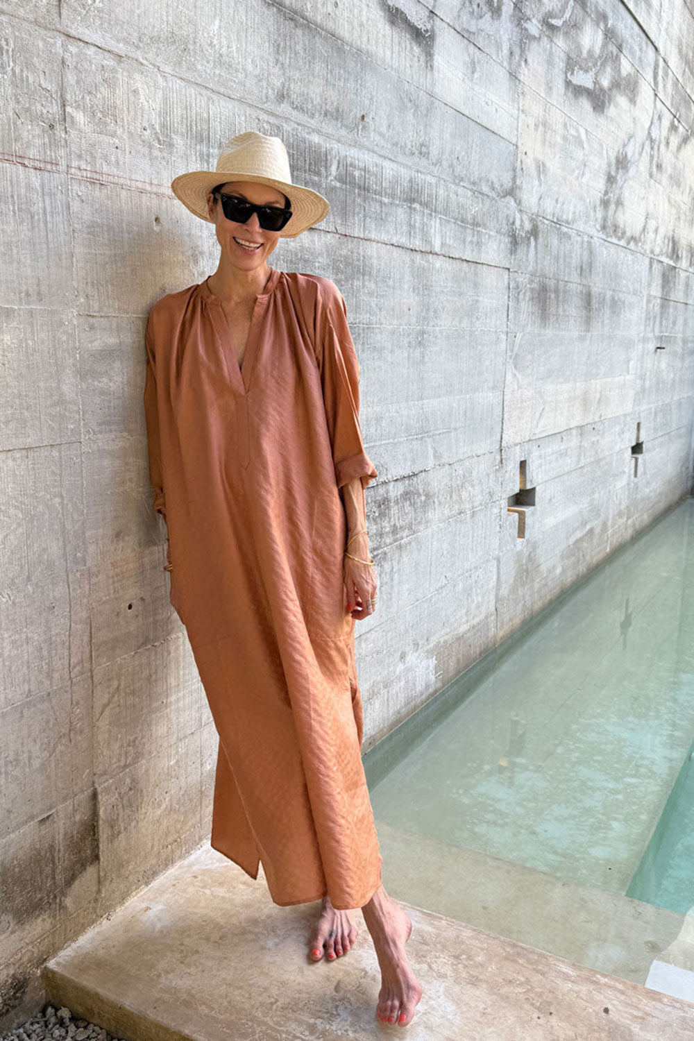 Two New York Caftan with Copper Stripe Terracotta