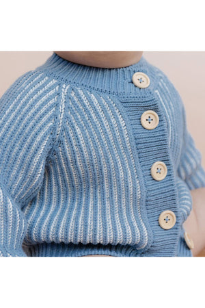 Cotton Brioche Baby Cardigan Blue