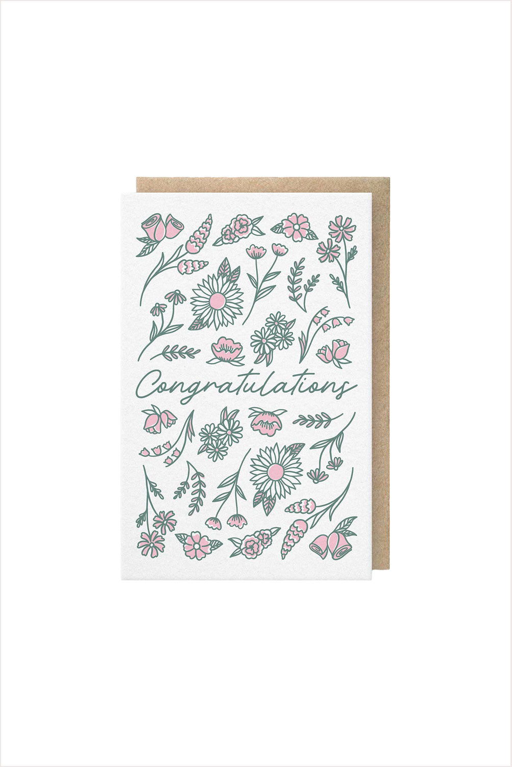 Congrats Green Pink Flowers Card