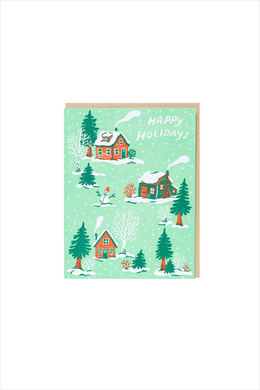 Christmas Cottages Letterpress Card
