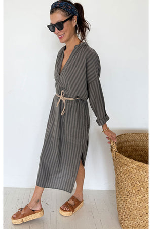 Two New York Long Caftan Gray Stripe