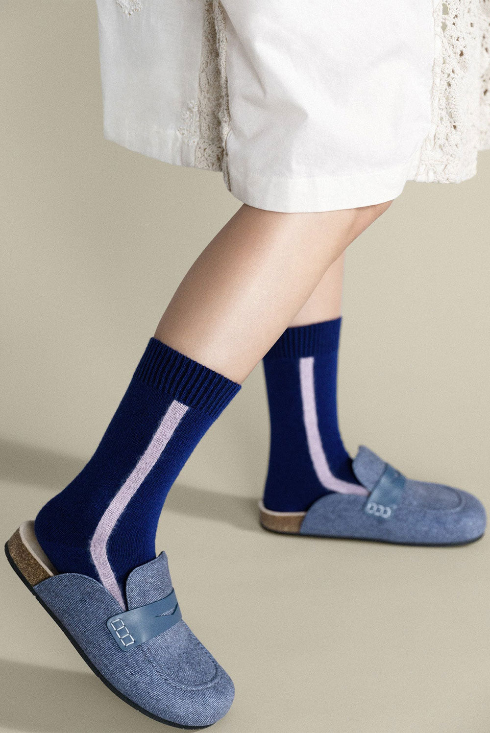 Racing Stripe Cashmere Crew Sock