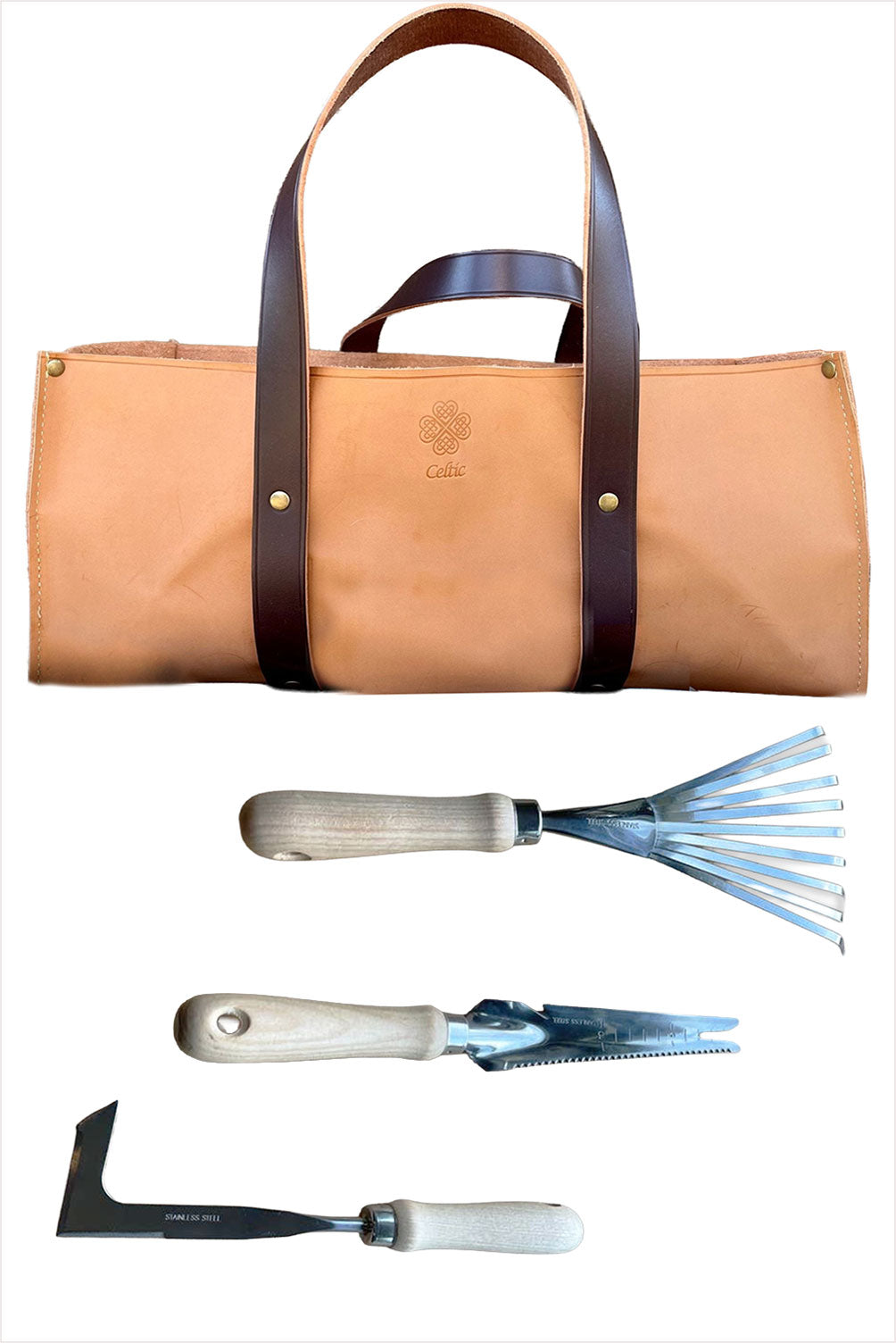 Garden Tool Set with Leather Garden Bag