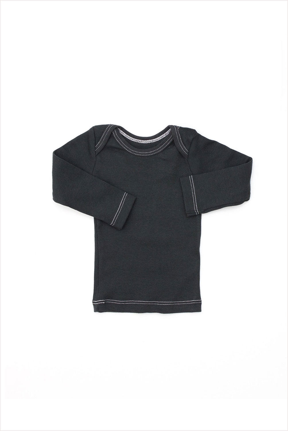 Rib Lap Shoulder Tee Long Sleeve Charcoal