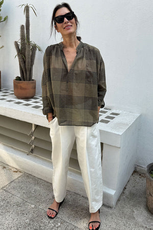 Two New York Plaid Snap Button Shirt Olive Plaid