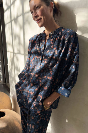 Two New York Dabu Tunic Top Indigo Peach