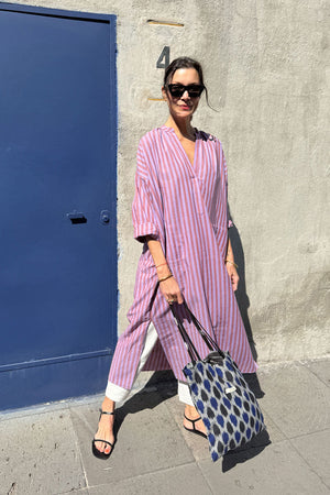 Two New York Viola Long Caftan Rouge Purple Stripe