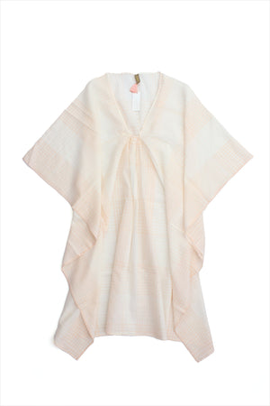 Two New York Sheer Plaid Caftan White Pink