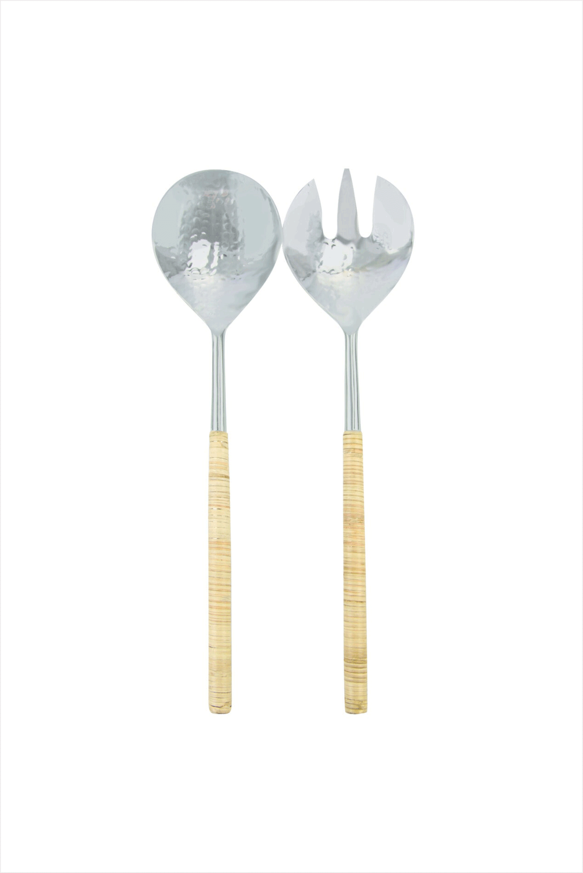 Serving Set Rattan Wrapped Hammered Stainless Steel
