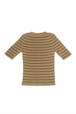 Sara Lanzi Striped Ribbed T-Shirt Hazelnut