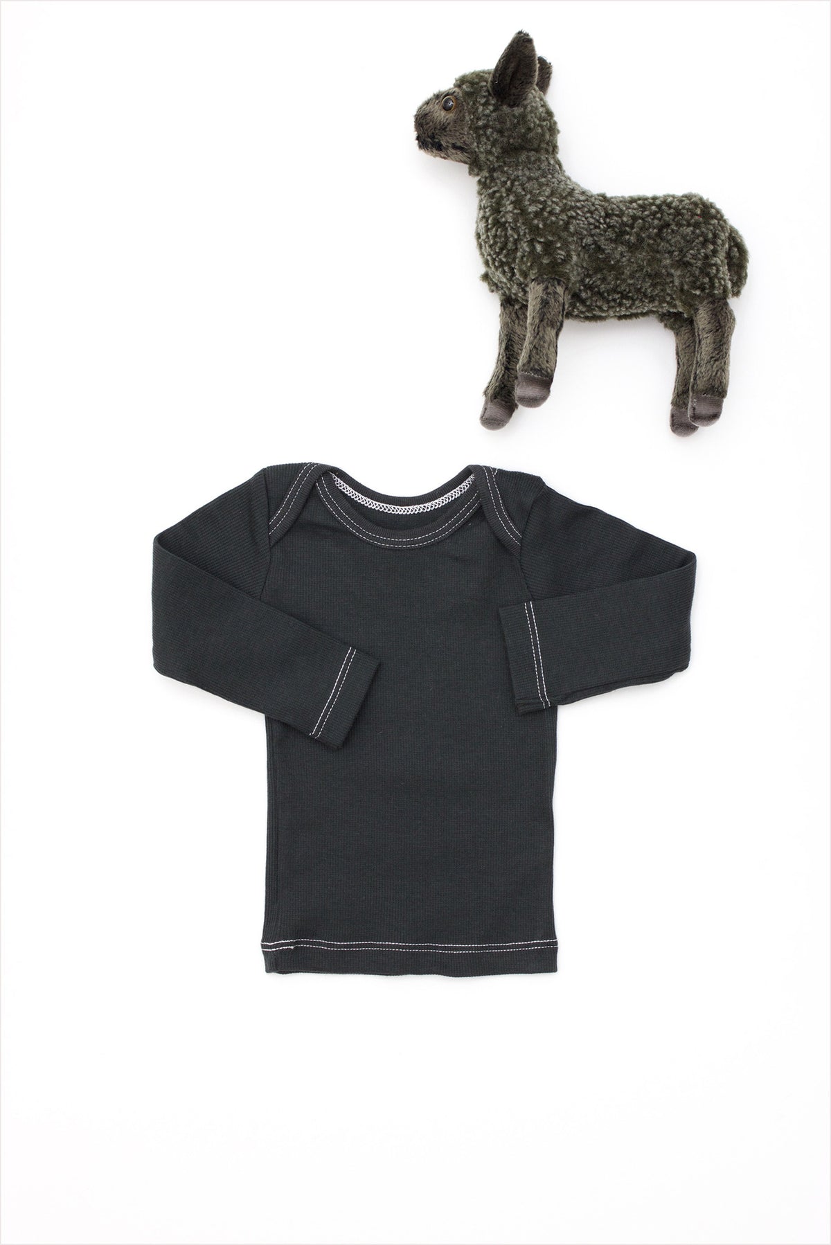 Rib Lap Shoulder Tee Long Sleeve Charcoal